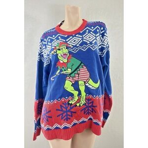 Blizzard Bay Ugly Christmas Sweater Dinosaur T Rex Red Fair Isle Medium Mens